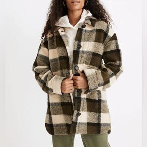 Madewell sz S Belrose Shirt-Jacket in Maran Plaid Wool Blend Shacket Coat Green